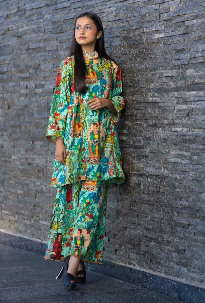 Frida green print cotton Palazzo set - Image 1