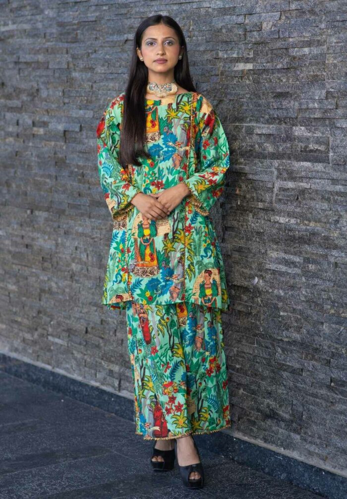 Frida green print cotton Palazzo set - Image 3
