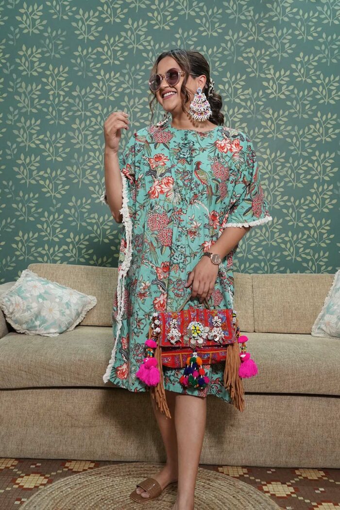 Sea-Green cotton kaftan - Image 1