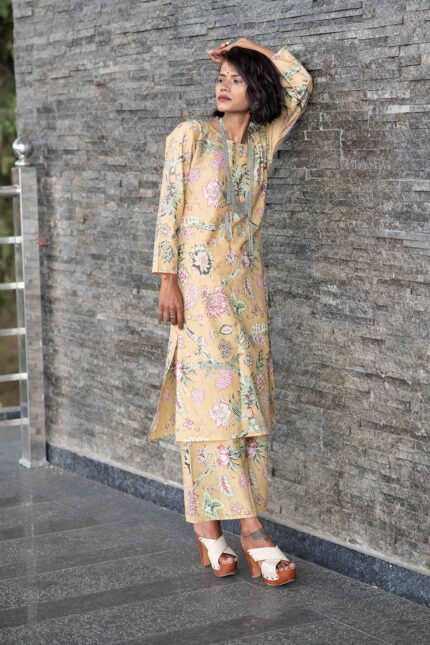 Straight beige Floral pallazo set