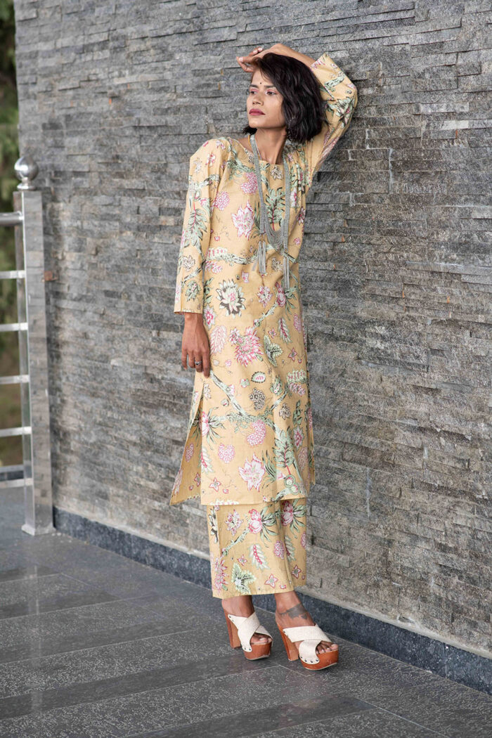 Straight beige Floral pallazo set - Image 1