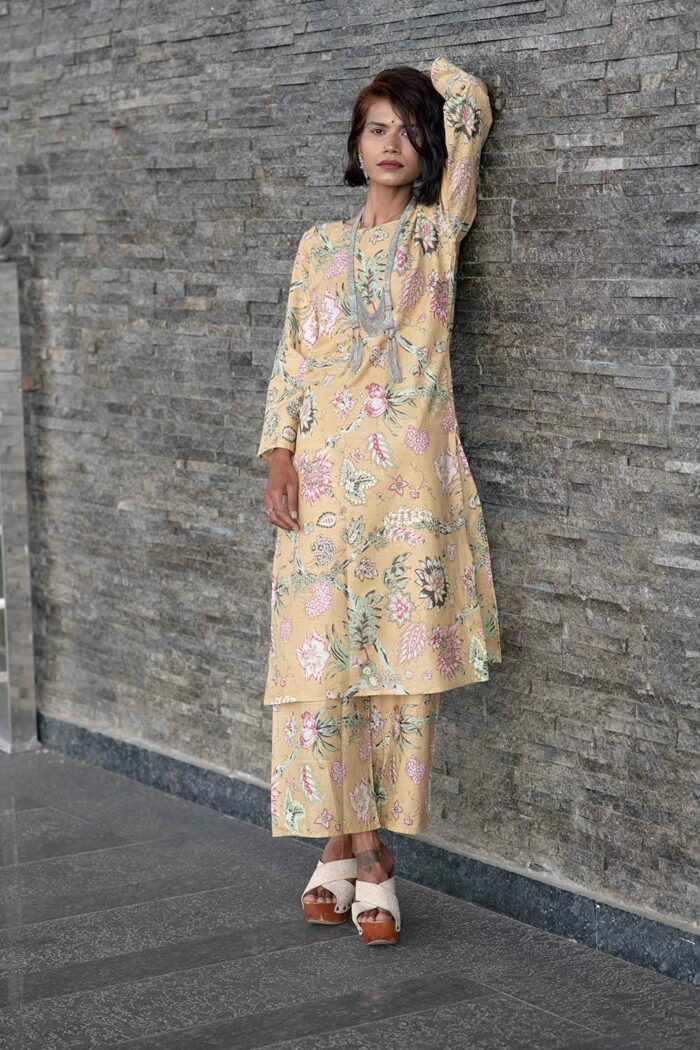 Straight beige Floral pallazo set - Image 2