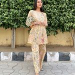 Beige frock style palazzo set