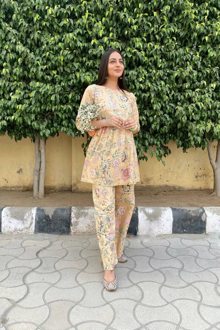 Beige frock style palazzo set - Image 1