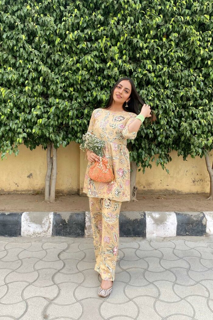 Beige frock style palazzo set - Image 2