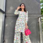 White flower print cotton palazzo set