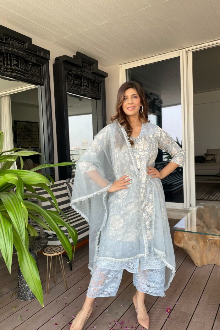 Cerulean color pure cotton coord 3 piece set - Image 1