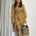 Printed mustard yellow pure cotton circular suit set