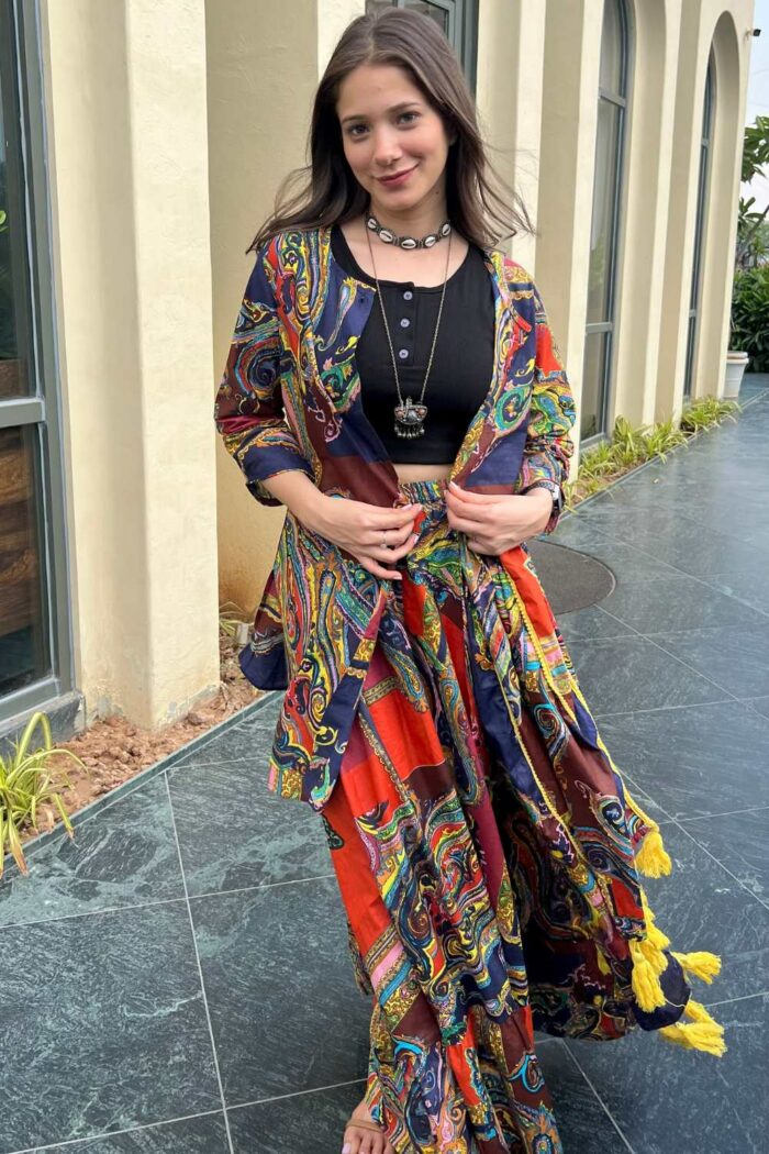 Sharara style 3 piece black cotton set with co-ord duppata - Image 3