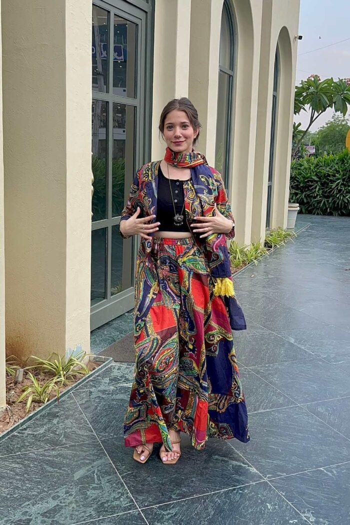 Sharara style 3 piece black cotton set with co-ord duppata - Image 1