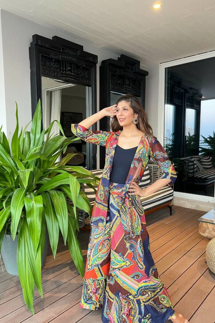 Sharara style 3 piece black cotton set with co-ord duppata - Image 2