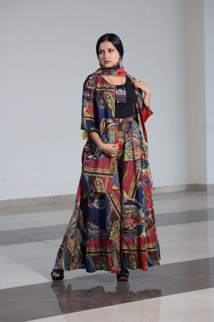 Sharara style 3 piece black cotton set with co-ord duppata - Image 5