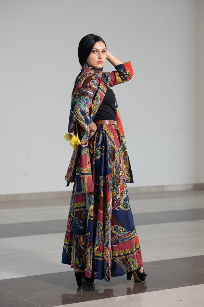 Sharara style 3 piece black cotton set with co-ord duppata - Image 8