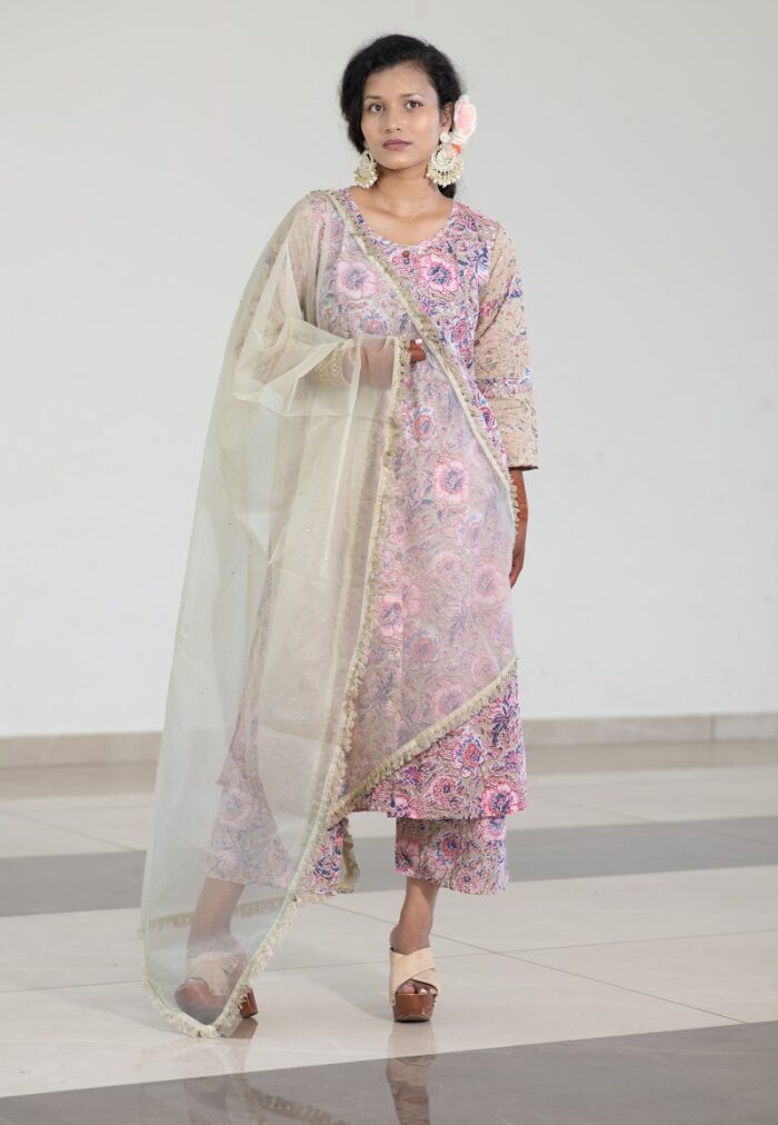 Beautiful floral print pink dress set - Image 4