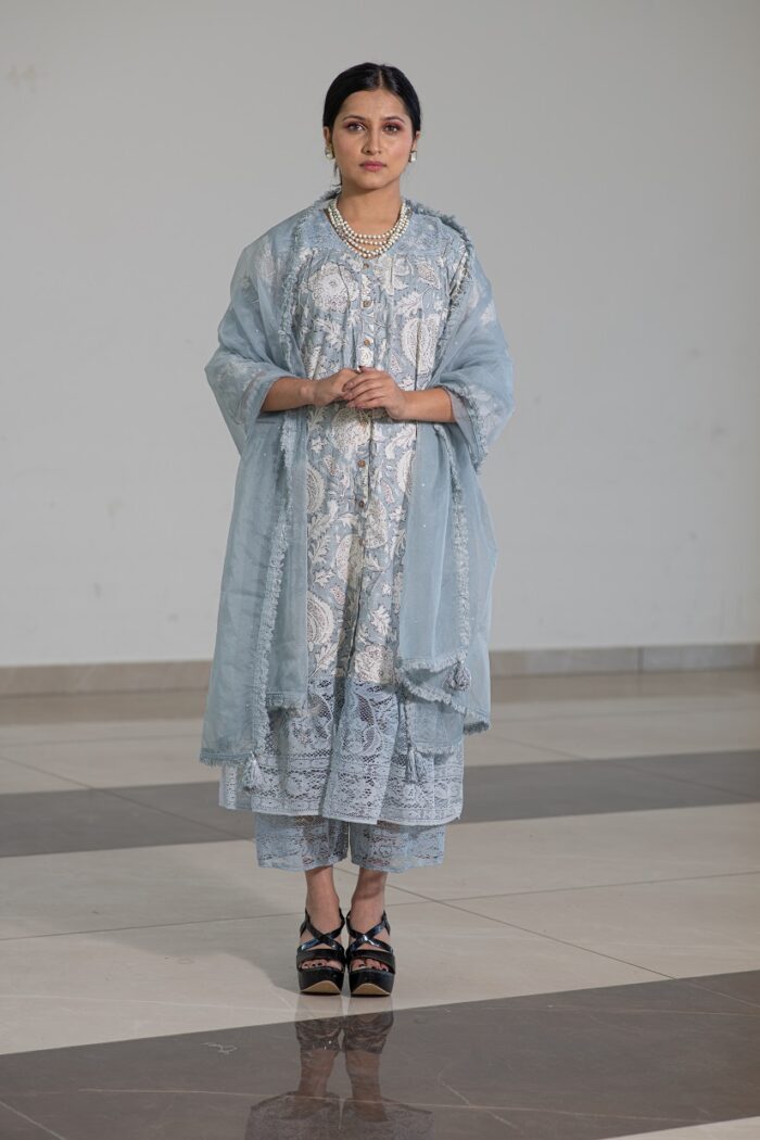 Cerulean color pure cotton coord 3 piece set - Image 5