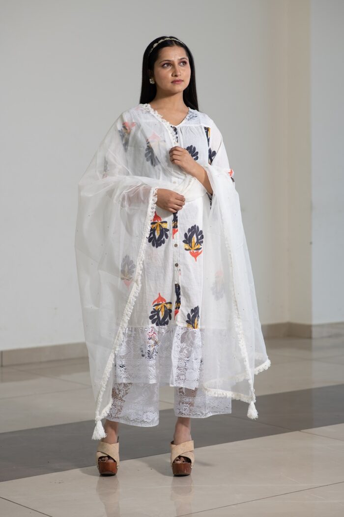 Pure cotton white coord set - Image 2