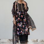 Black Printed Velvet Suit Set