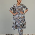 Grey-color 3 piece cotton straight suit