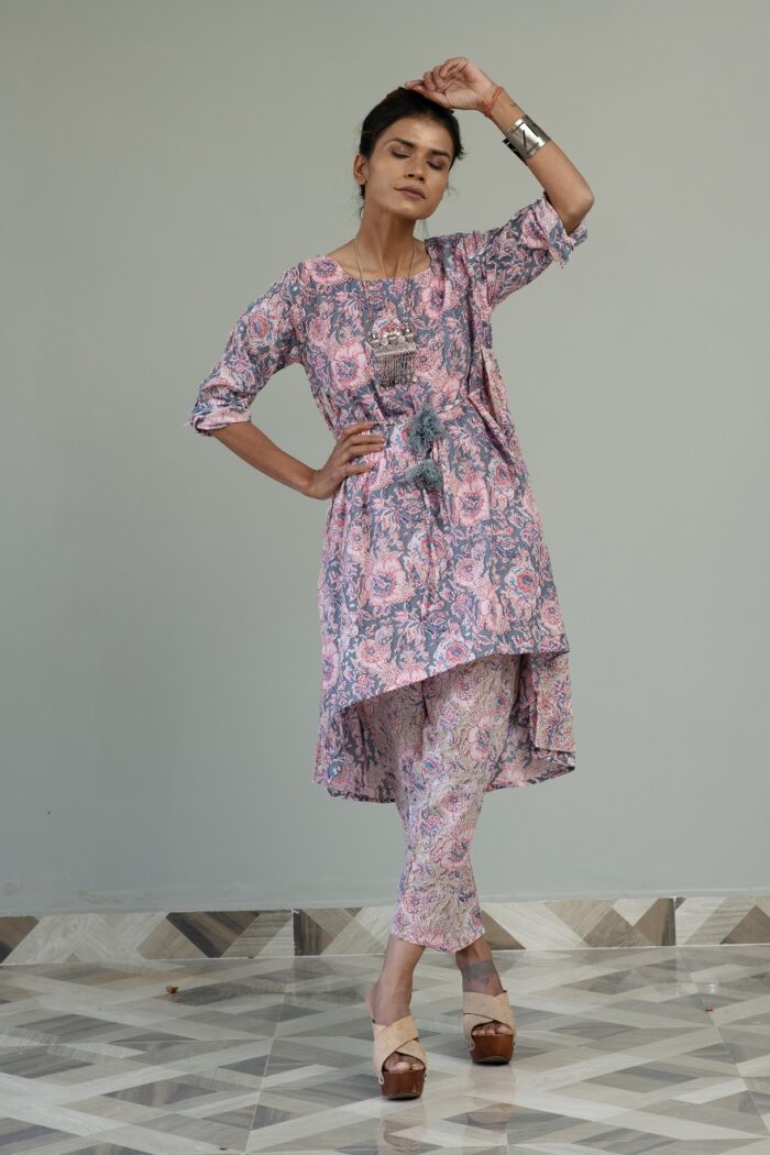 Flower print cotton circular suit set - Image 1