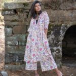 V-neck frilled Pink cotton set