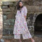 V-neck frilled Pink cotton set