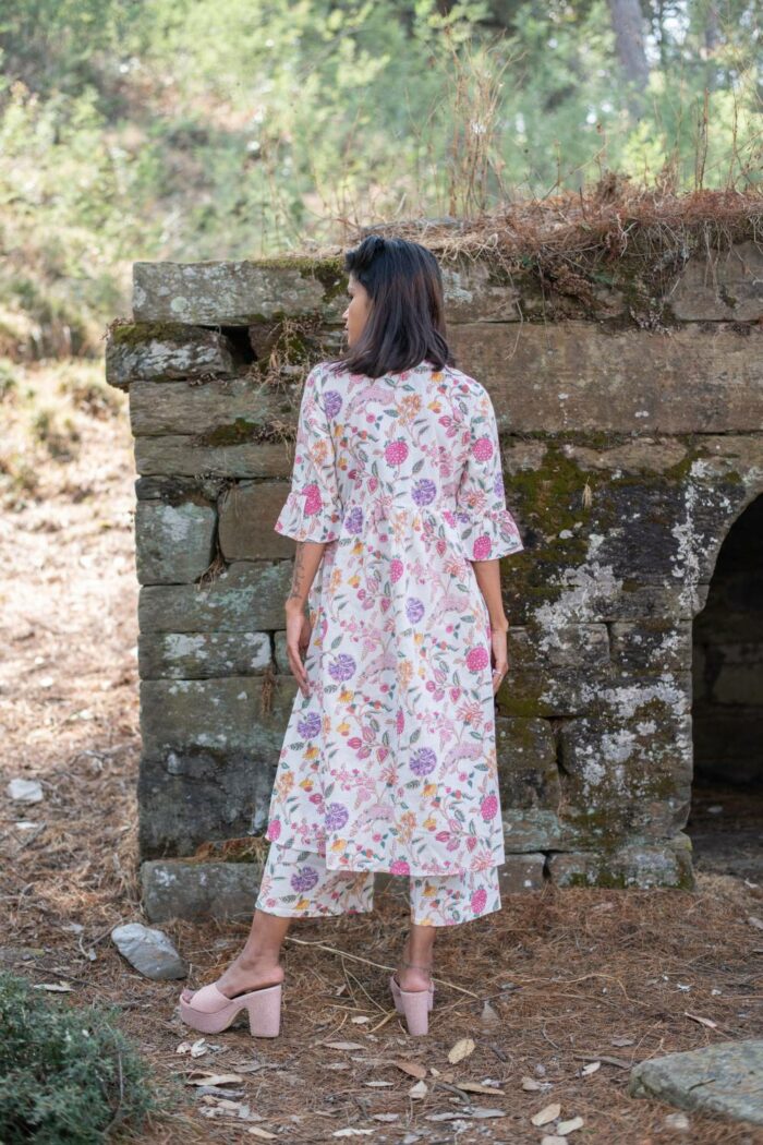 V-neck frilled Pink cotton set - Image 5