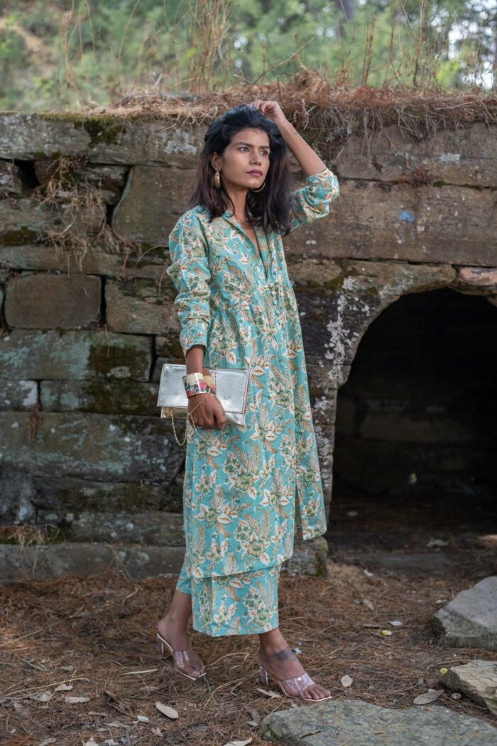 Emerald green pure cotton co-ord set - Image 1