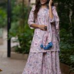 Sharara style 3-piece pink cotton set with co-ord duppata