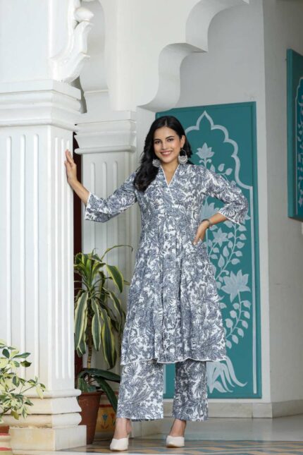 Monochrome co-ord printed cotton set