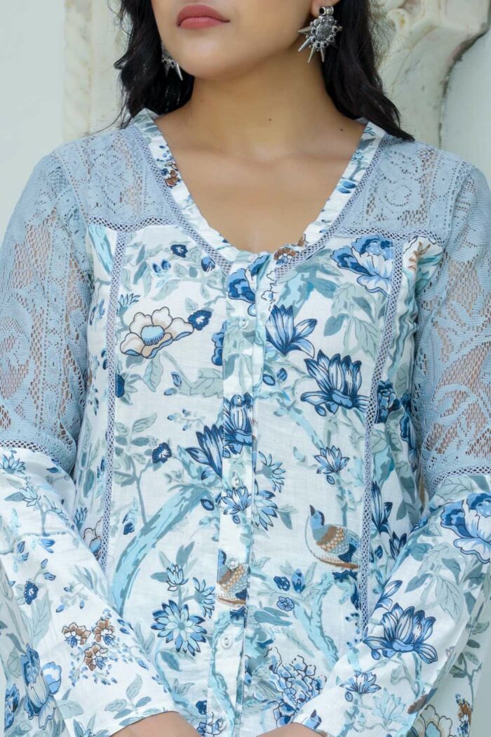 Breath of Blue Cotton Cocktail Dress - Image 5