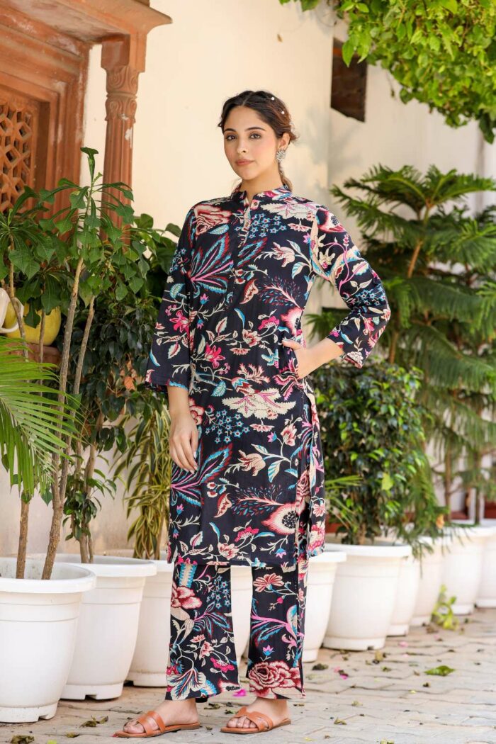 Black multicolor pure cotton suit - Image 2