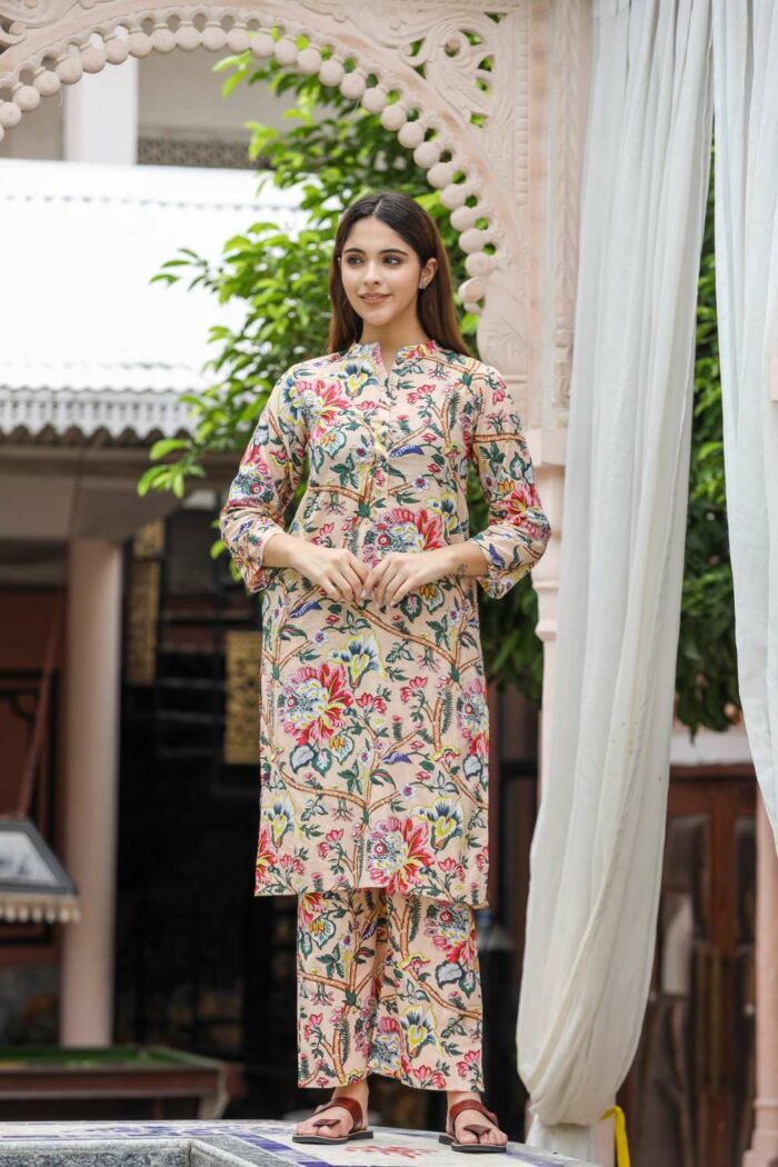 Buff beige multicolor pure cotton suit - Image 2