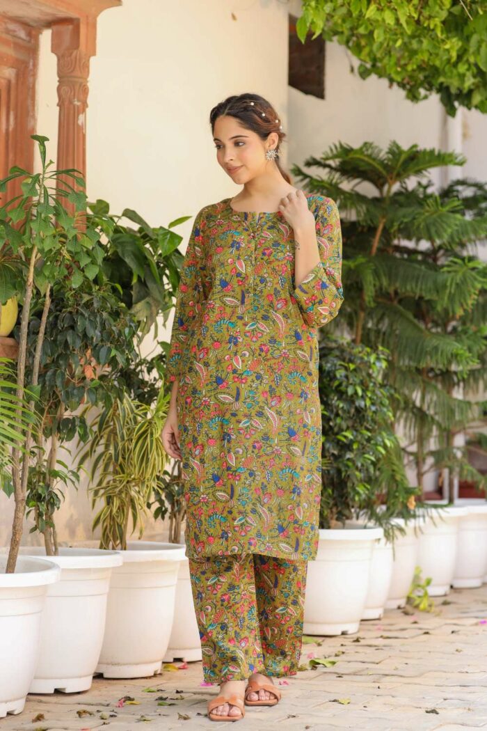 Olive serene pure cotton coord set - Image 3