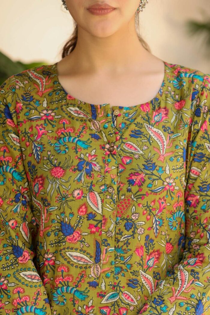 Olive serene pure cotton coord set - Image 6