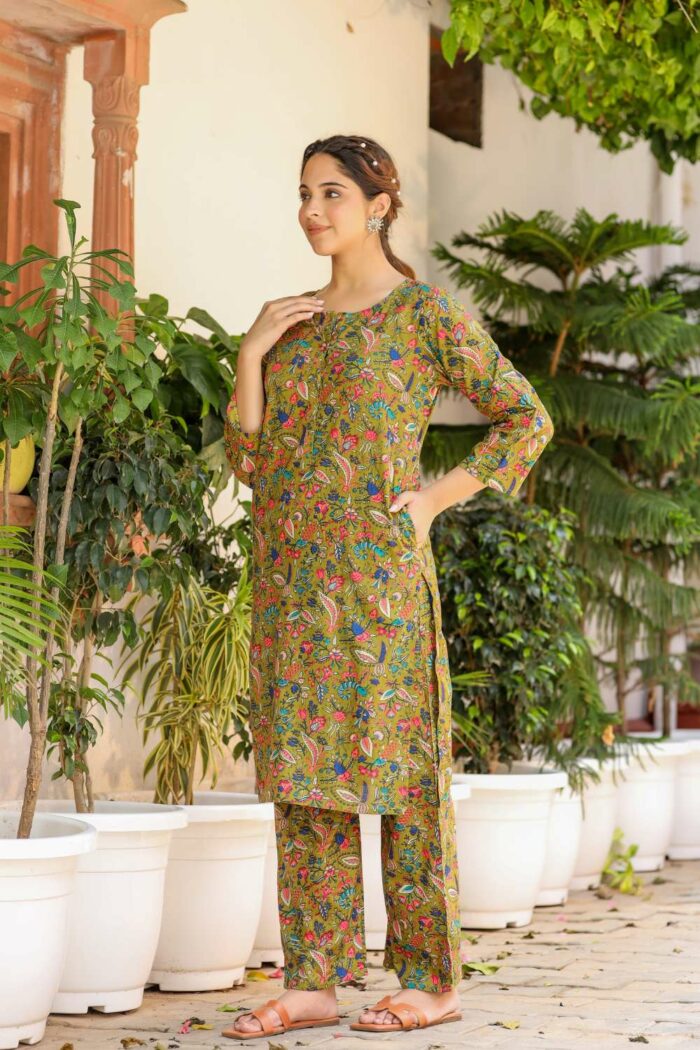 Olive serene pure cotton coord set - Image 2