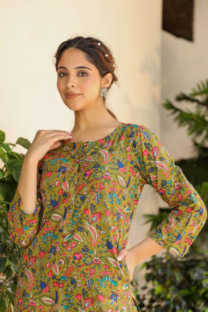 Olive serene pure cotton coord set - Image 4