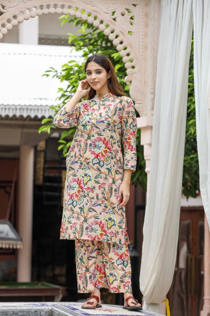 Buff beige multicolor pure cotton suit - Image 3