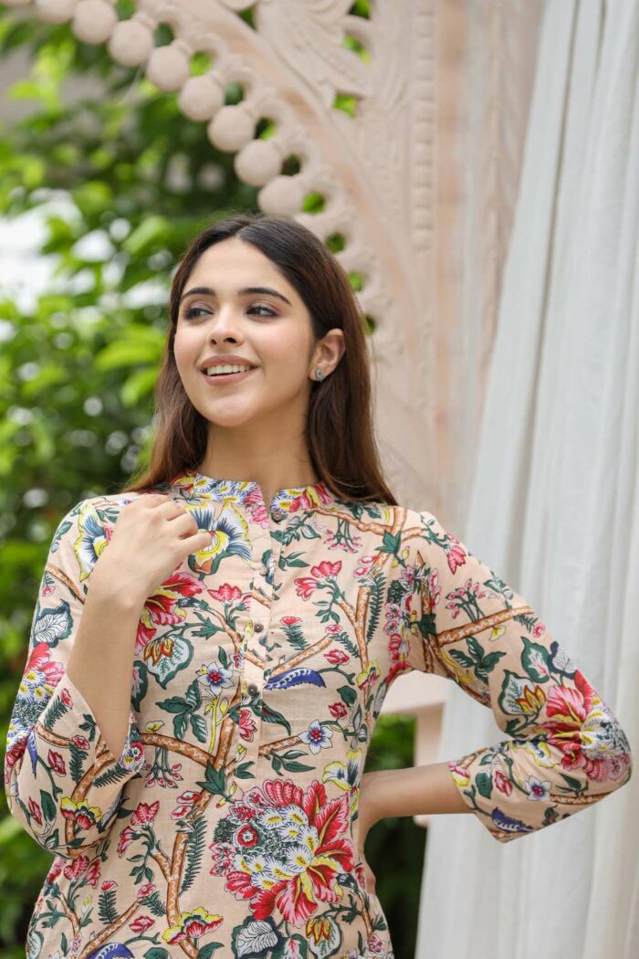 Buff beige multicolor pure cotton suit - Image 5