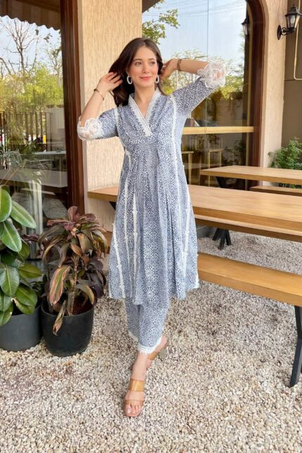 Floral Delight Blue Lace Dress