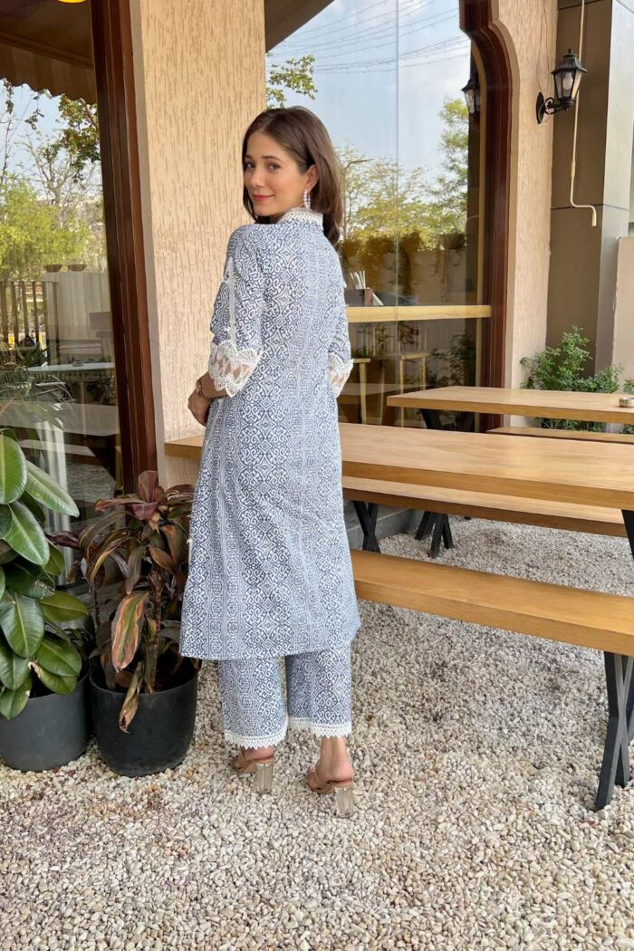 Floral Delight Blue Lace Dress - Image 5