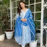 Blooming Lace Blue Party Cotton Set With Duppata