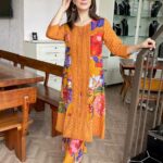 Long musturd designer shifali emsemble