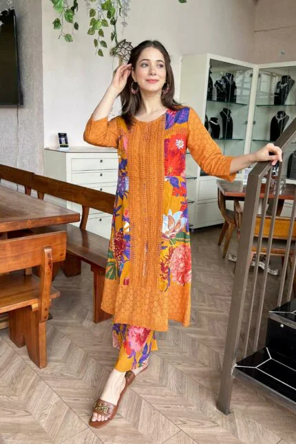 Long musturd designer shifali emsemble